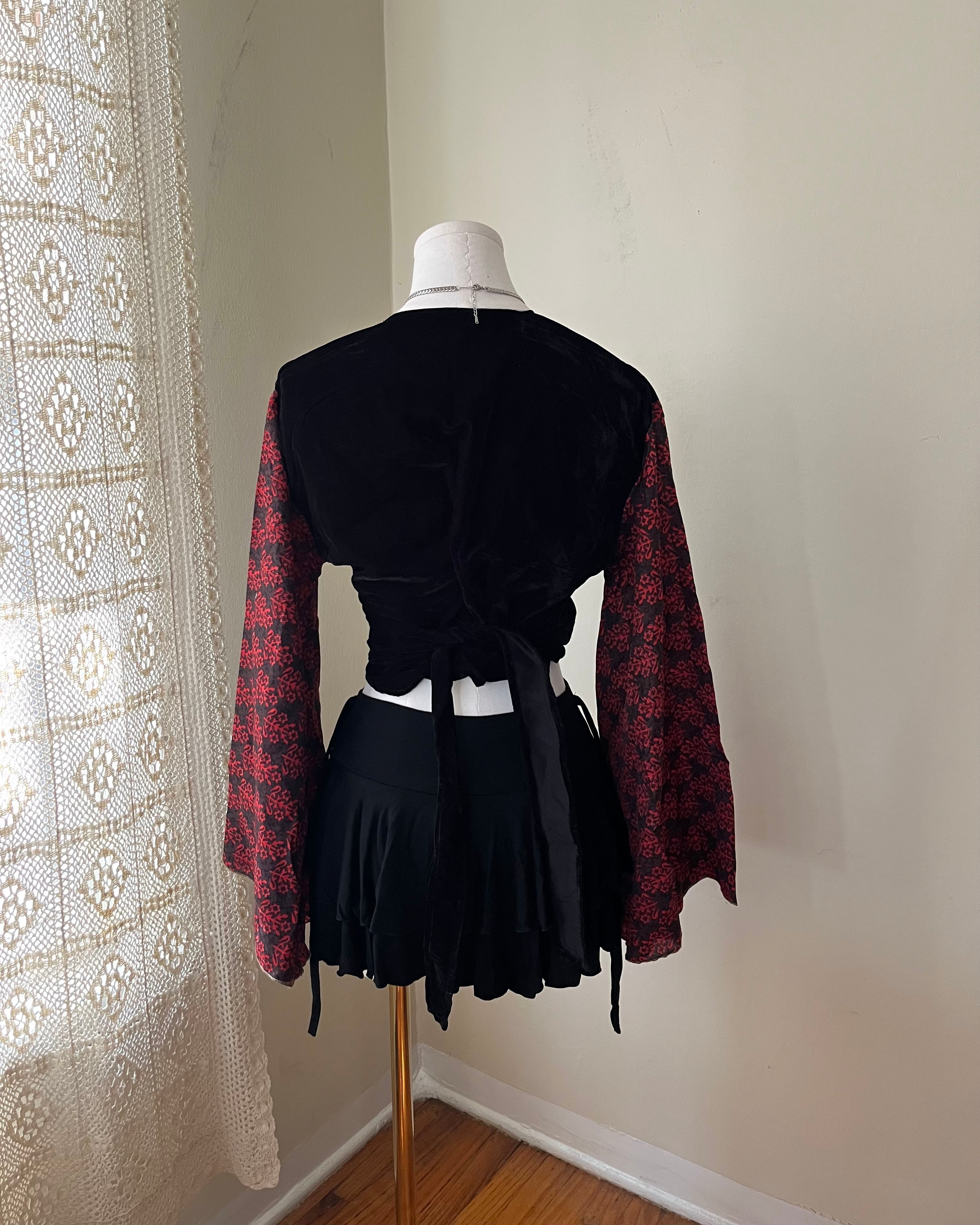 Velvet Vine Wrap Top - Black