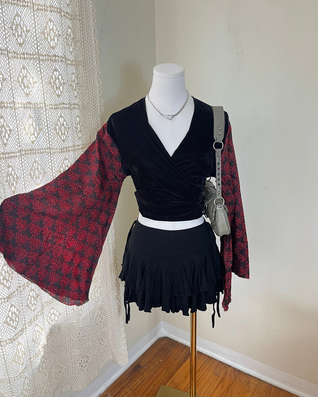 Velvet Vine Wrap Top - Black